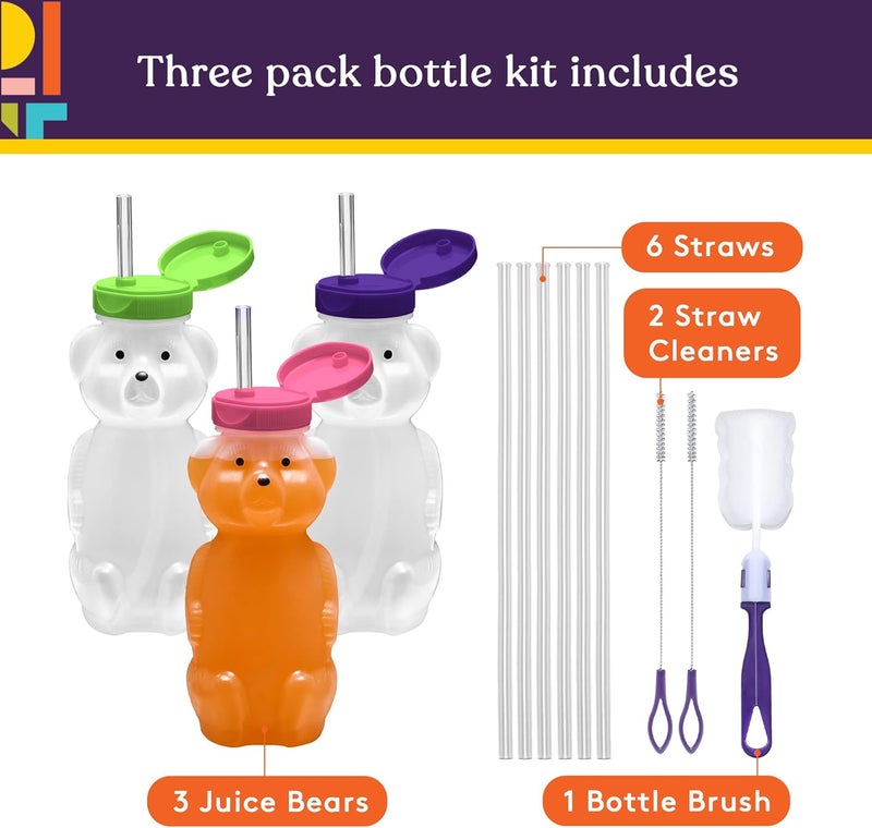 Special Supplies Honey Bear Straw Cup For Babies, 3-Pack Squeezable Therapy and Special Needs Assistive Drink Container, Spill Proof and Leak Resistant Lid - Image 3